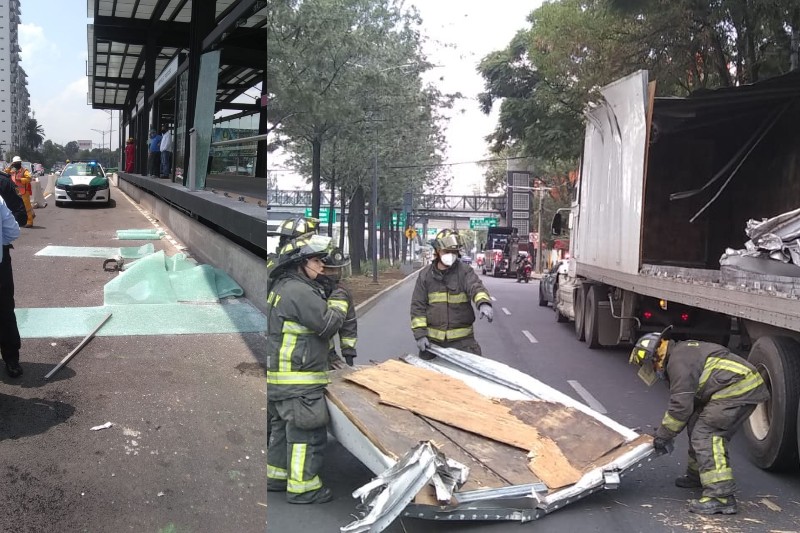 Tráiler choca con techo de Metrobús