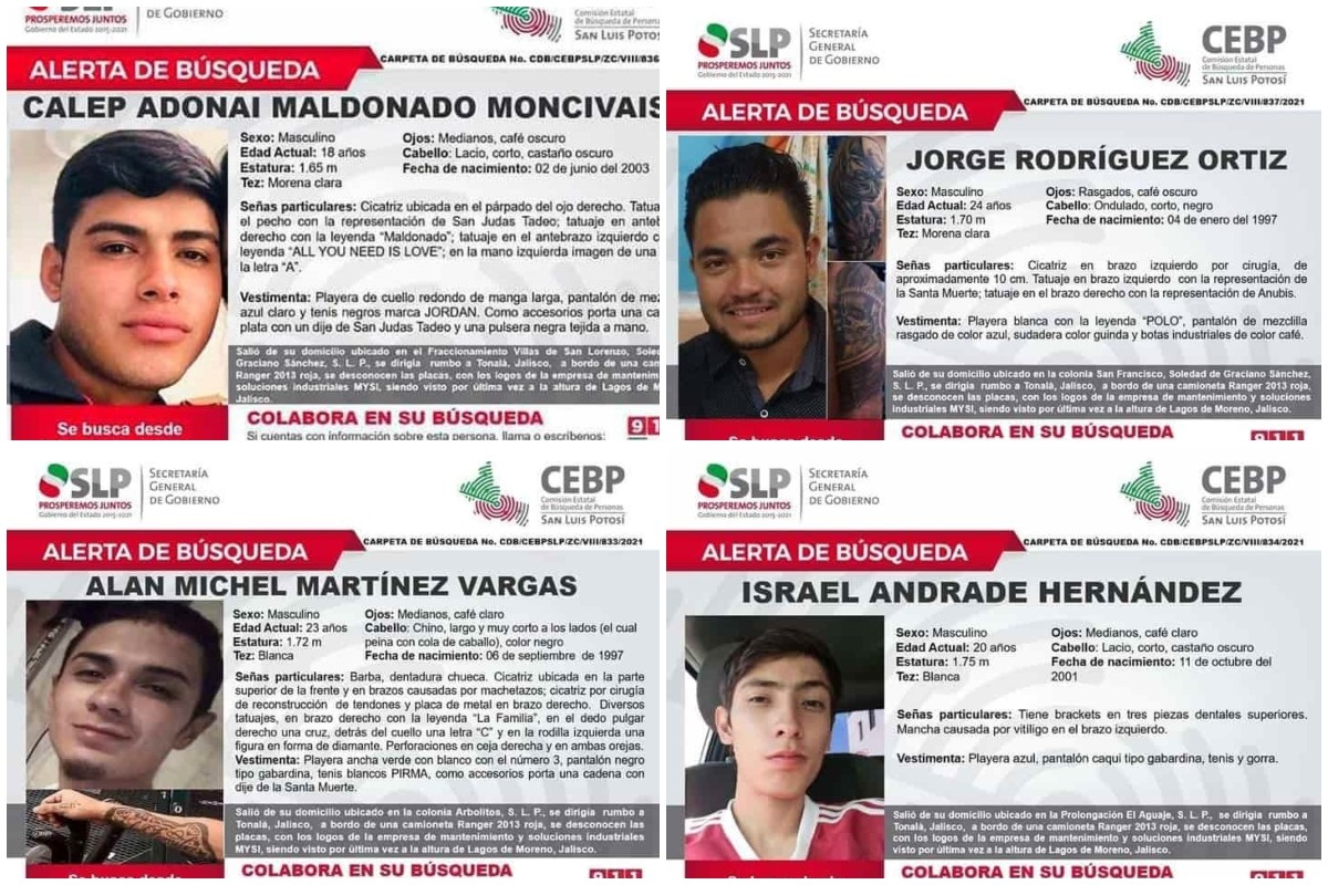 En tanto, las comisiones estatales de Búsqueda de Personas de SLP y Jalisco emitieron una alerta por la desaparición