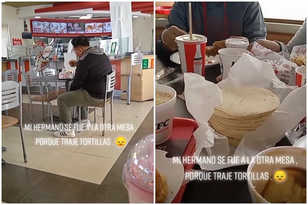 VIDEO: Joven se cambia de mesa en KFC porque su familia llevó tortillas