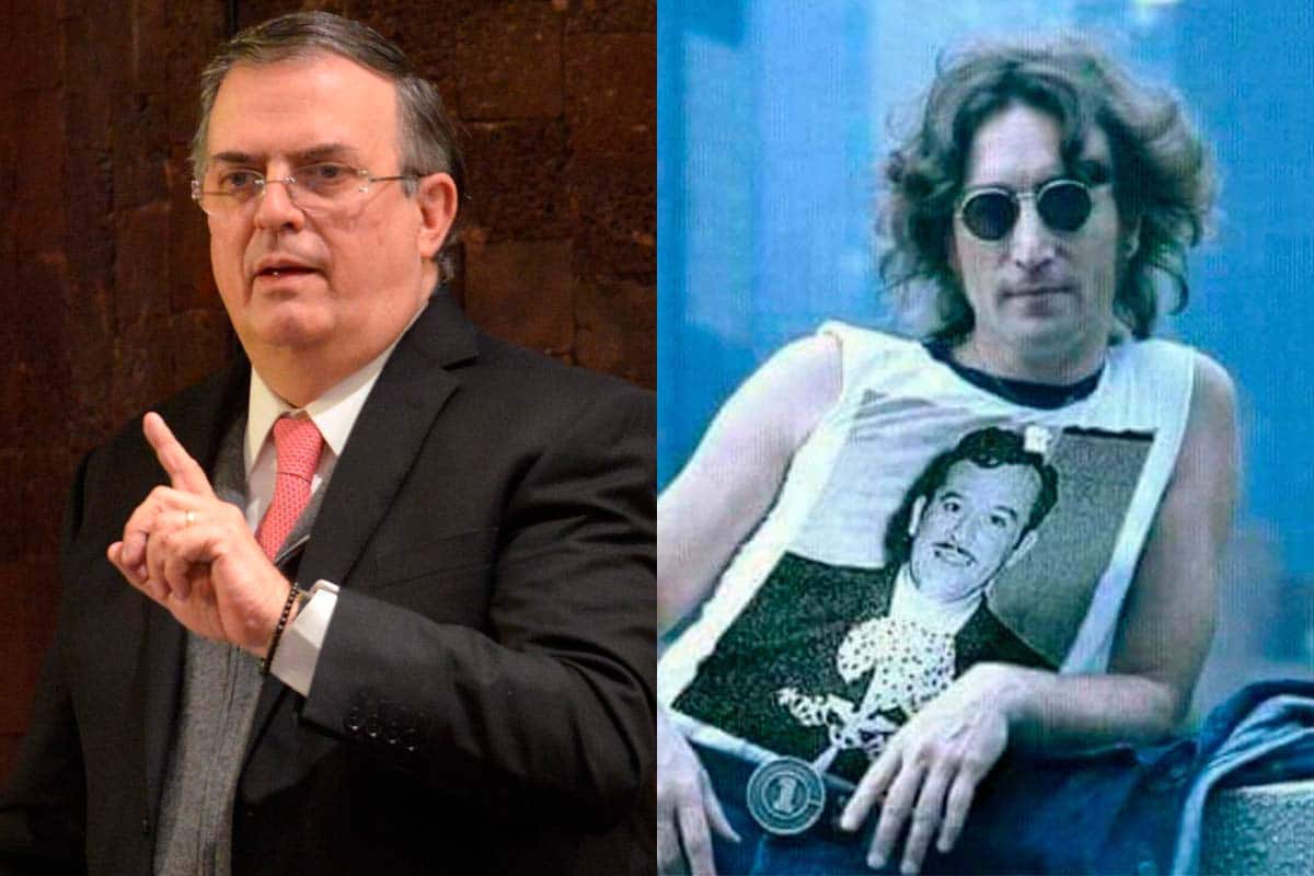 Marcelo Ebrard “resbala” en redes por playera de Lennon con imagen de Pedro Infante