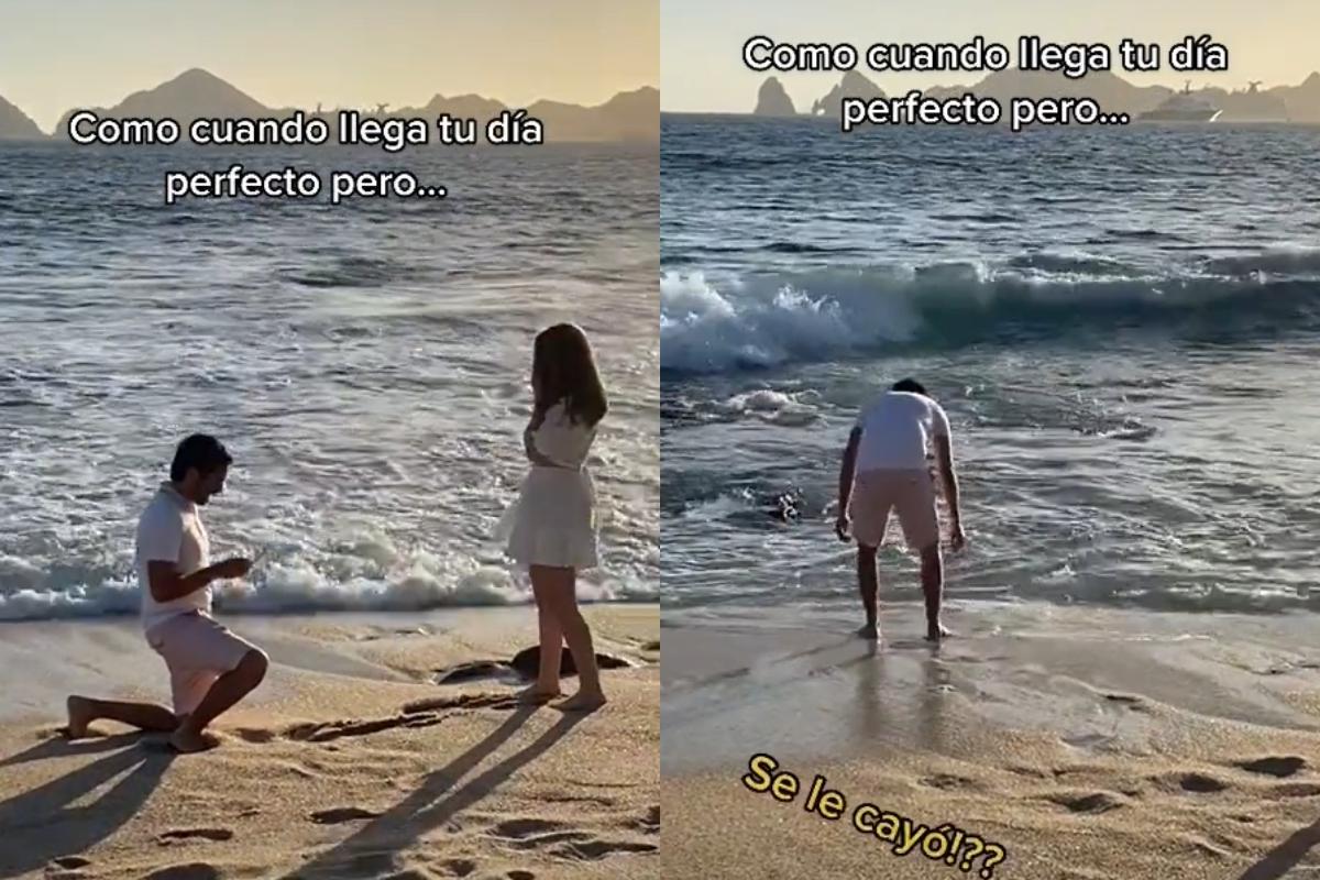 TikTok Lo que el agua se llevó Hombre pide matrimonio y se le cae anillo al mar