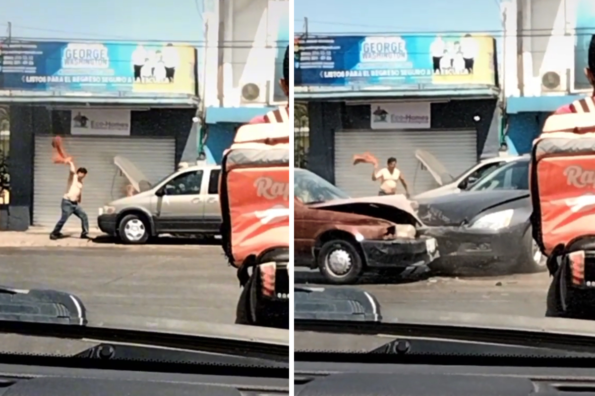 La usuaria grababa un incendio, pero terminó captando un choque.