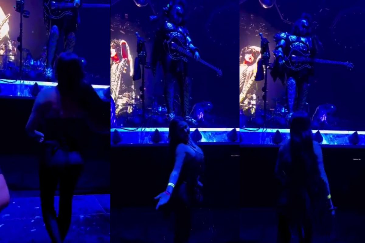 VIDEO: Así “bañó” Gene Simmons a Celia Lora en concierto de KISS