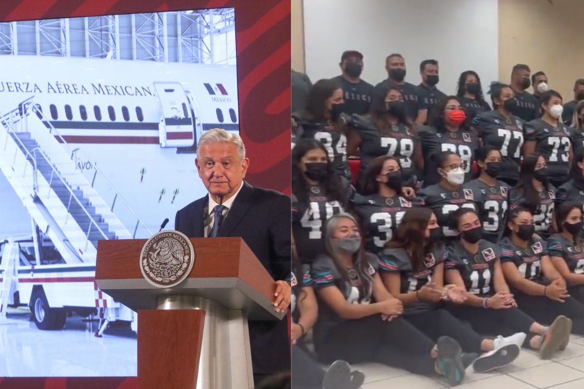 Foto:Captura de pantalla y Cuartoscuro|Selección Mexicana femenil de Futbol Americano le pide el avión presidencial a AMLO para viajar a la Copa del Mundo