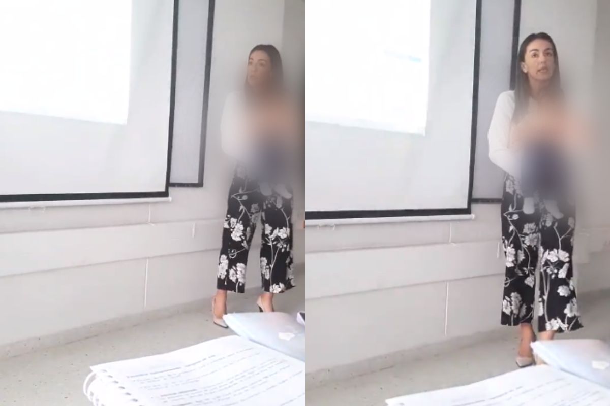 Foto:Captura de pantalla|¡Toda linda! Maestra cuida al bebé de su alumna para que preste atención en clase