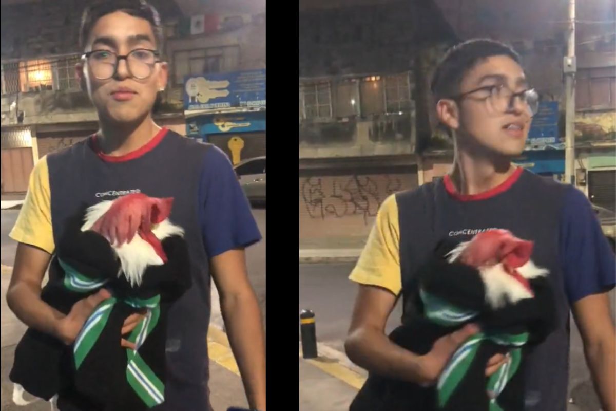 Joven Se Viraliza En TikTok Tras Salir Con Su Gallo Envuelto Durante Sismo