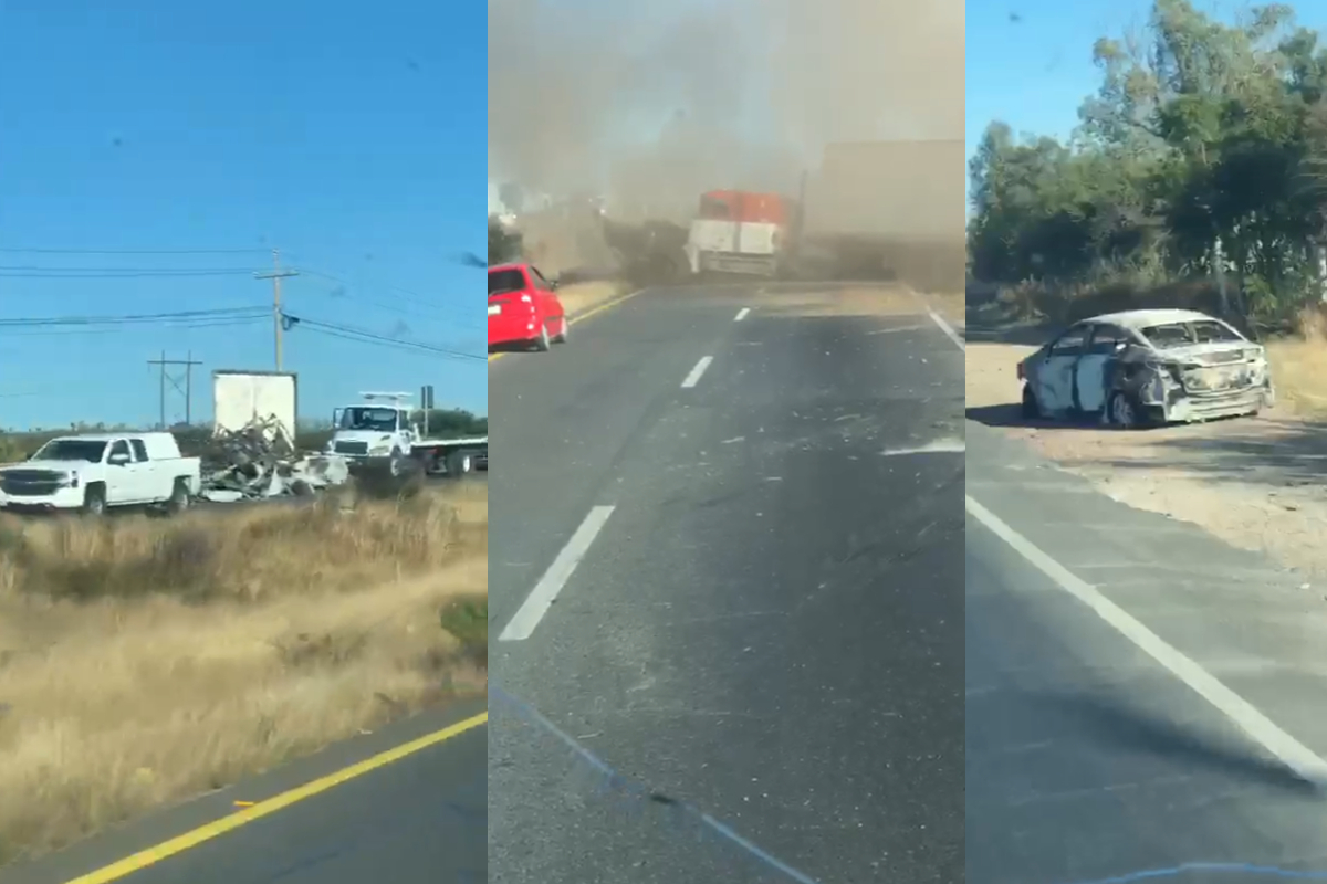 Capta volcadura de tráiler por poncha llantas en Zacatecas.