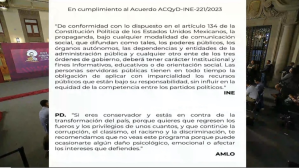 Difunden en la Mañanera mensaje ordenado por el INE a AMLO