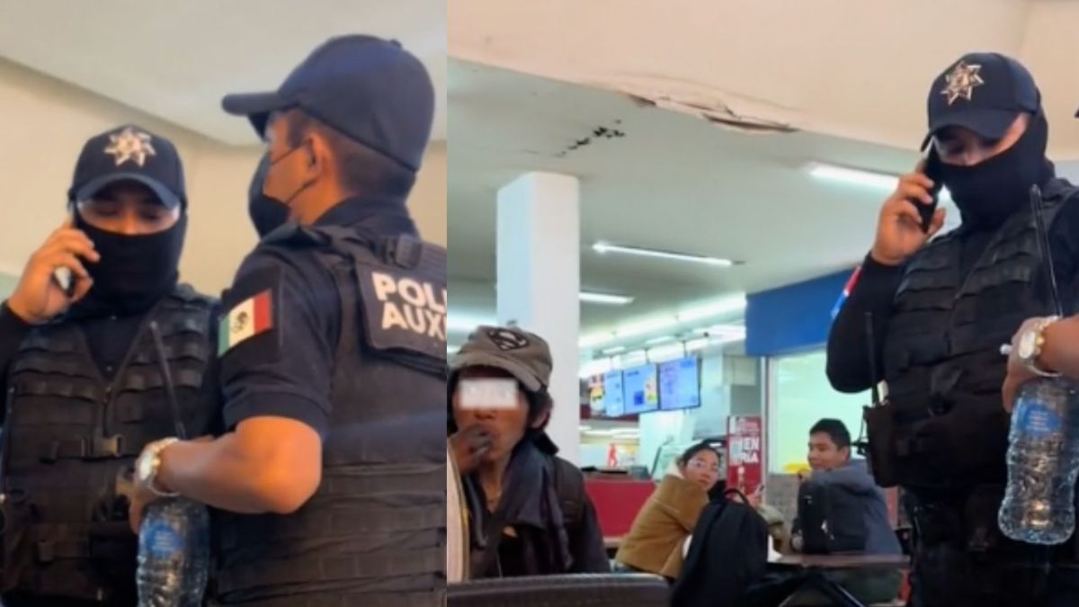 Pareja invita a una persona de bajos recursos a comer; policias le piden que se retire del establecimiento por limeamintos del lugar