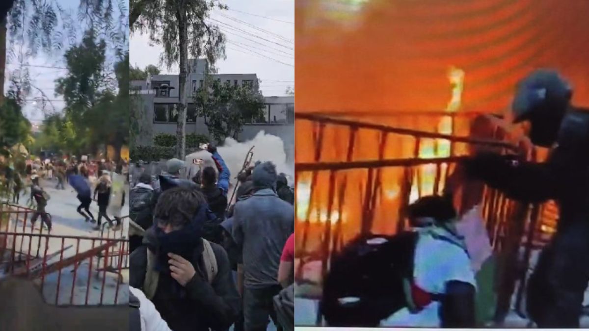 Encapuchados lanzan bombas molotov en las afueras de la Embajada de Israel que resguarda la policía
