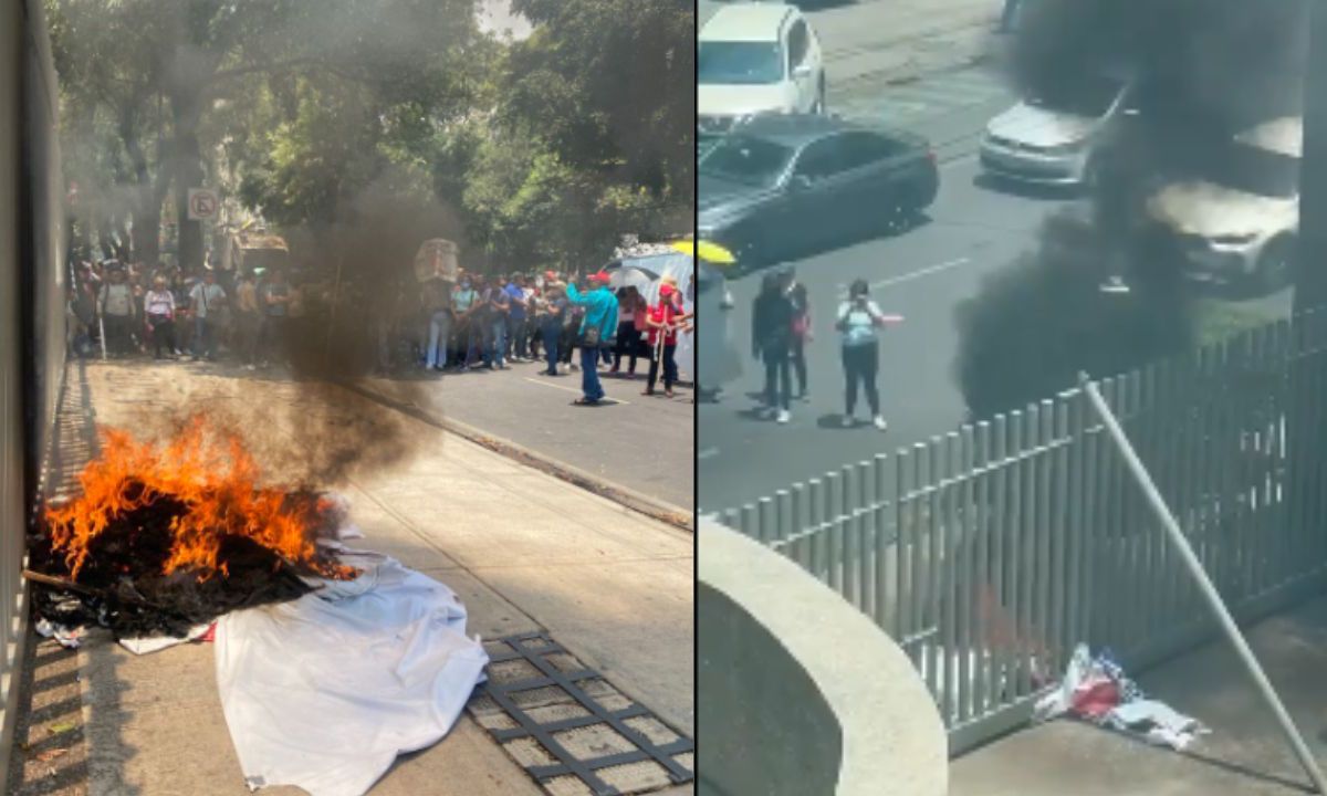Presuntos simpatizantes de Morena quema propaganda electoral afuera de las instalaciones del PAN
