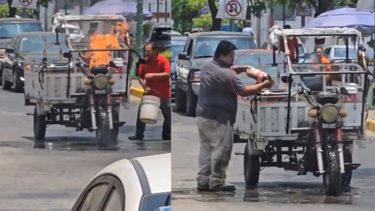 Hombre utiliza una Coca- Cola a modo de extintor para cesar el fuego de una motocicleta