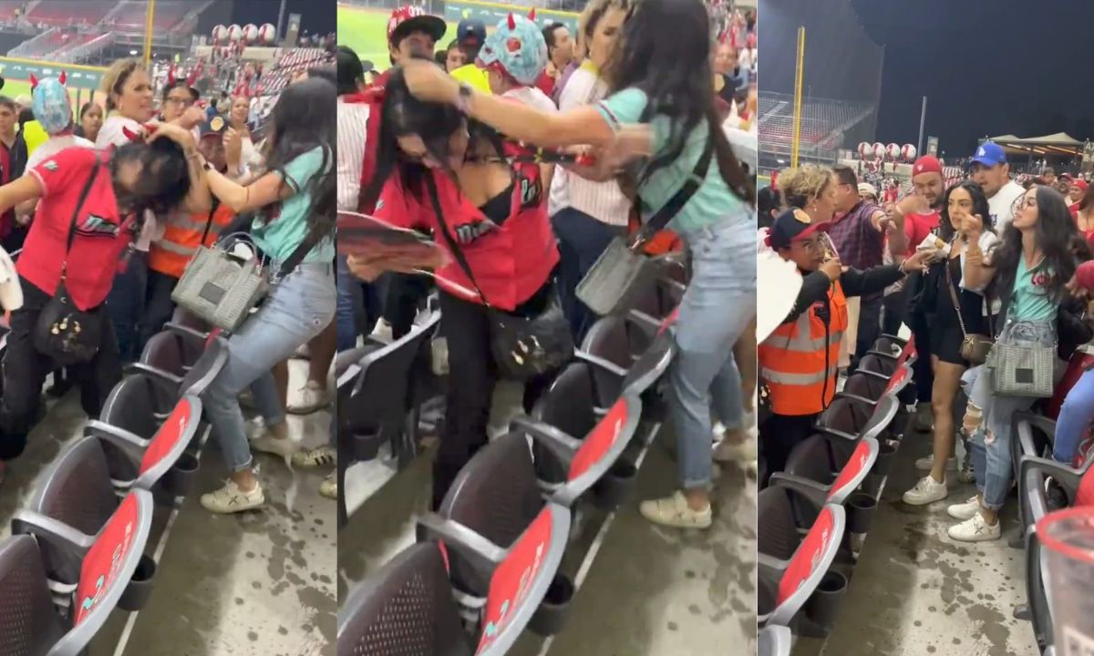 Mujeres se pelean durante partido de los Diablos Rojos en el estadio Alfredo Harp Helú