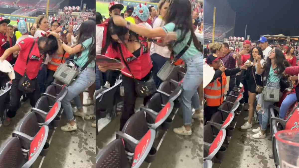 Mujeres se pelean durante partido de los Diablos Rojos en el estadio Alfredo Harp Helú