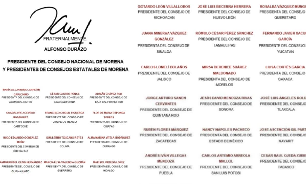 Gobernadores de Morena felicitaron a través de una carta a los miembros del nuevo gabinete presidencial