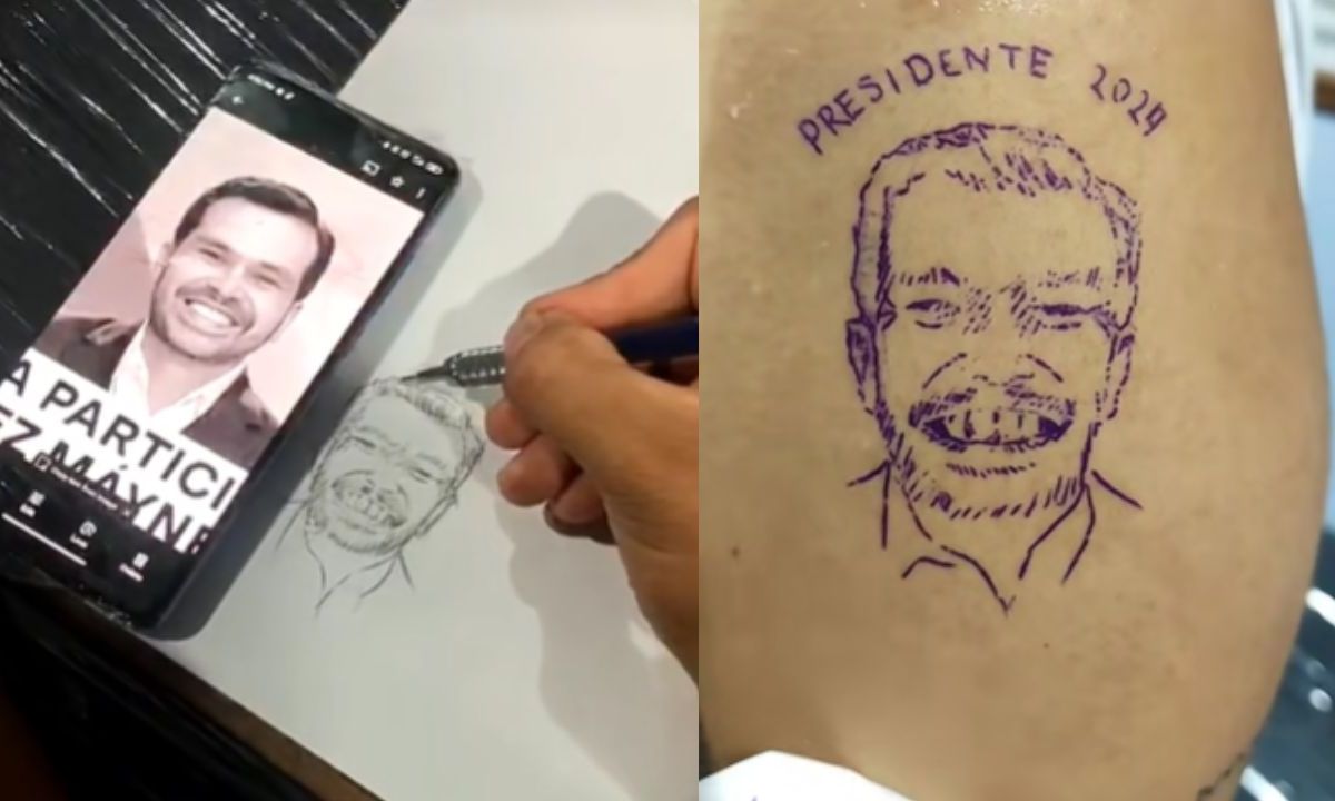 Con la ilusión de que Jorge Máynez resultara ganador como el próximo presidente, un joven se tatuó su rostro