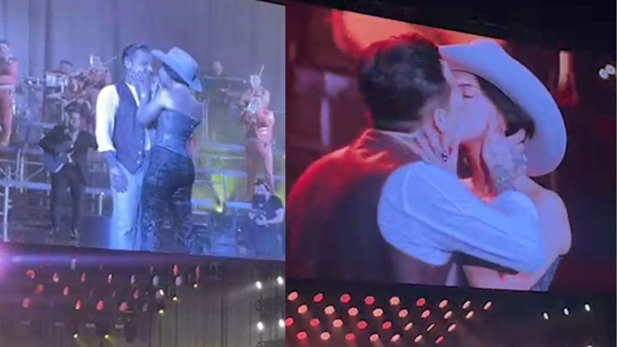 Ángela Aguilar besa a Nodal durante su último concierto en el Auditorio Nacional