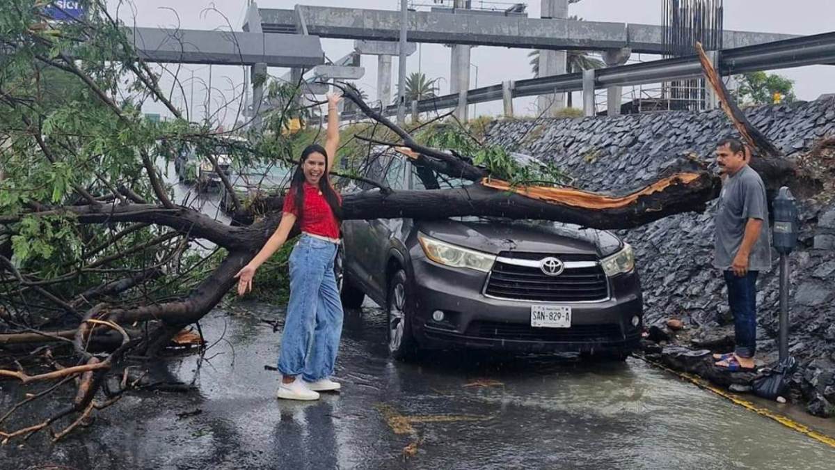 A una mujer le cayó un árbol a su camioneta, pero ella lo tomó con una buena actitud; el caso se viralizó en redes sociales