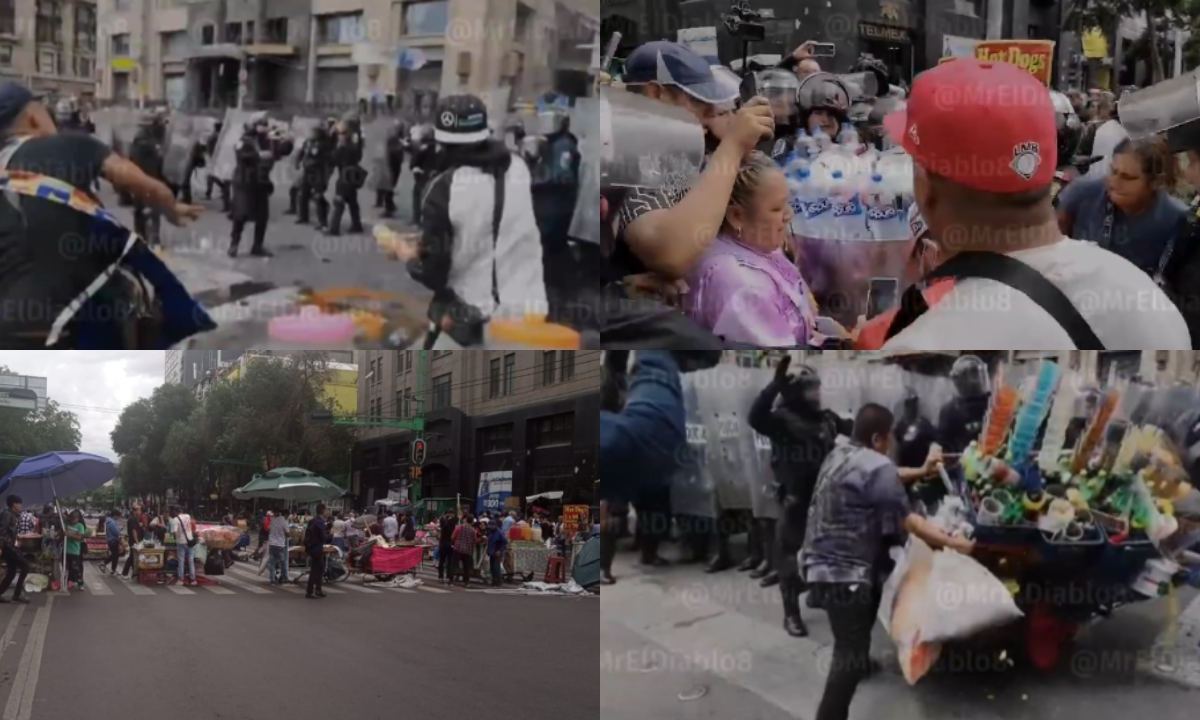 Comerciantes ambulantes y policías de la Ciudad de México se enfrentaron en el cruce de Avenida Juárez y Eje Central Lázaro Cárdenas