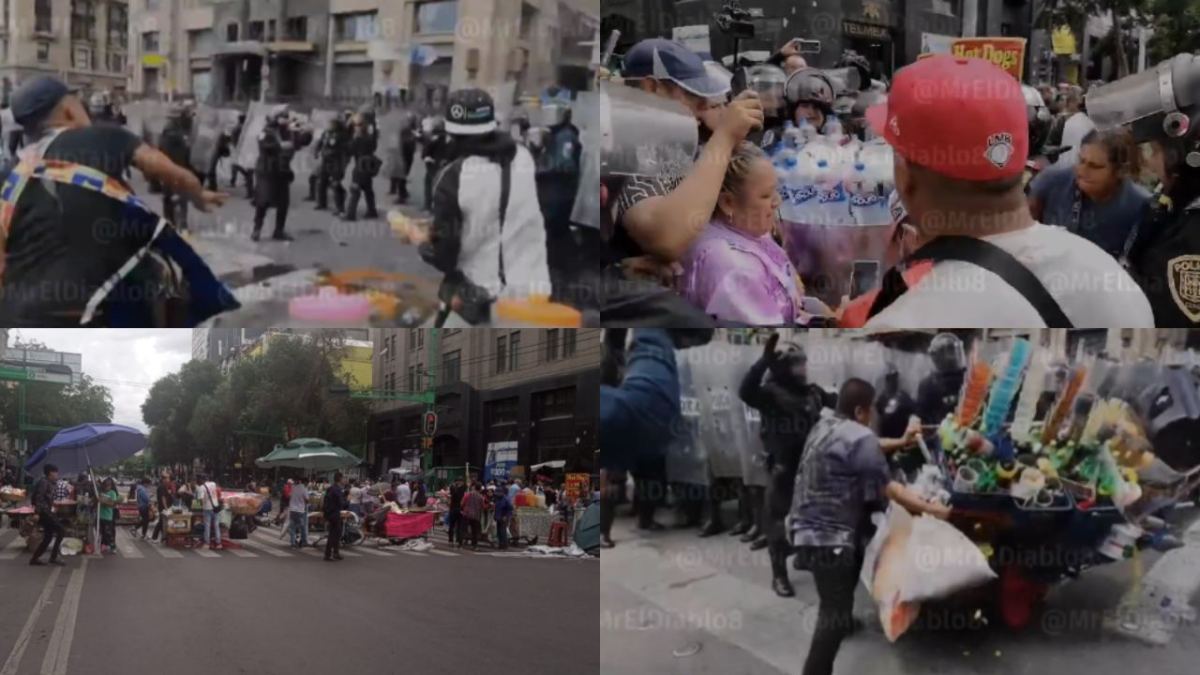 Comerciantes ambulantes y policías de la Ciudad de México se enfrentaron en el cruce de Avenida Juárez y Eje Central Lázaro Cárdenas