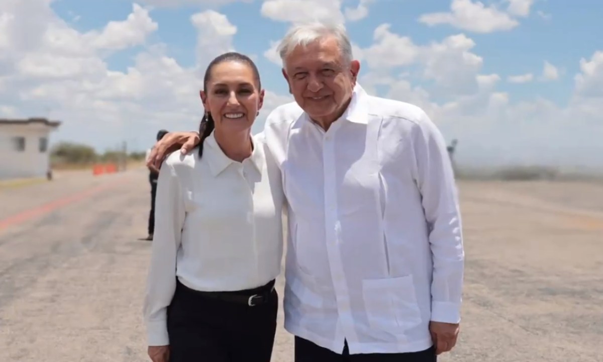 Foto: X@@Claudiashein/ Claudia Sheinbaum y Andrés Manuel López Obrador en gira a Pasta de Conchos, Coahuila