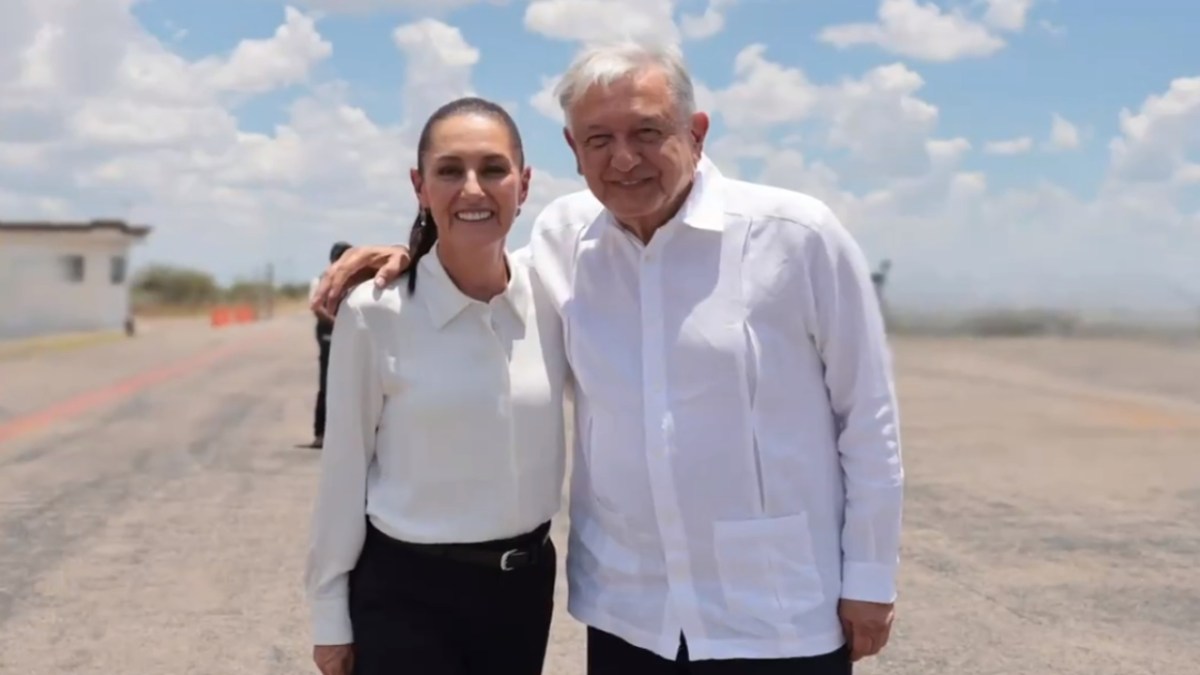 Foto: X@@Claudiashein/ Claudia Sheinbaum y Andrés Manuel López Obrador en gira a Pasta de Conchos, Coahuila