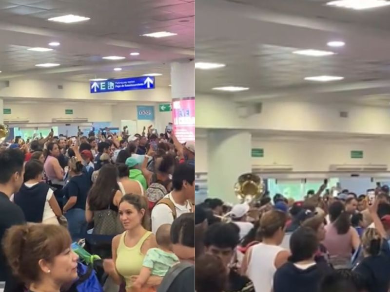 Pasajeros cantan “Cielito Lindo” en el Aeropuerto de Cancún tras la caída de Microsoft