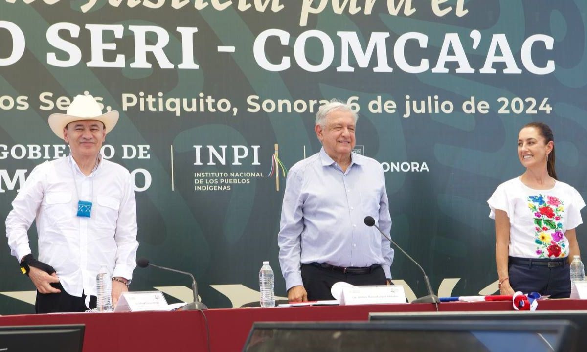 Presiden Gobernador Durazo, presidente López Obrador y presidenta electa Sheinbaum continuidad de restitución de derechos a comunidad Seri