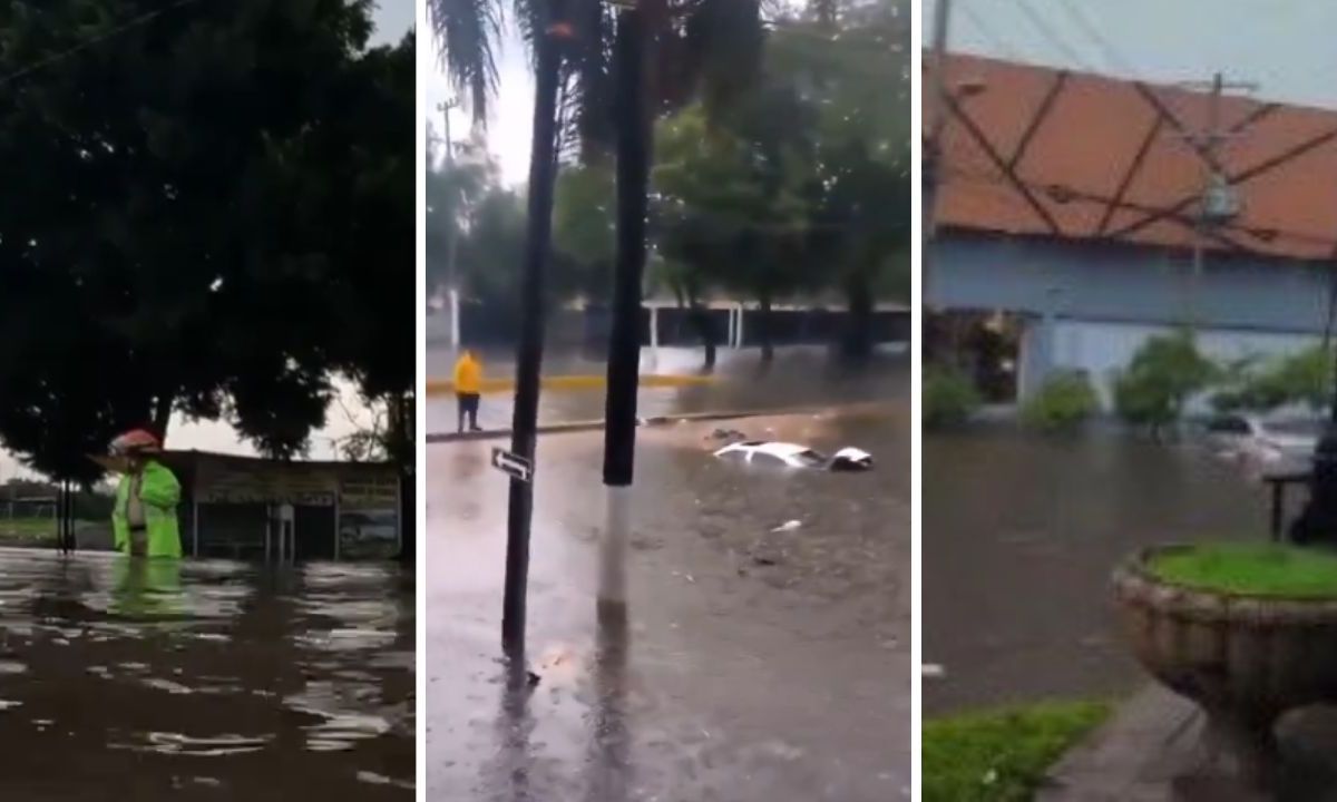 Inundaciones en Guadalajara dejan afectaciones en López Mateos, a la altura de la Plaza del Sol