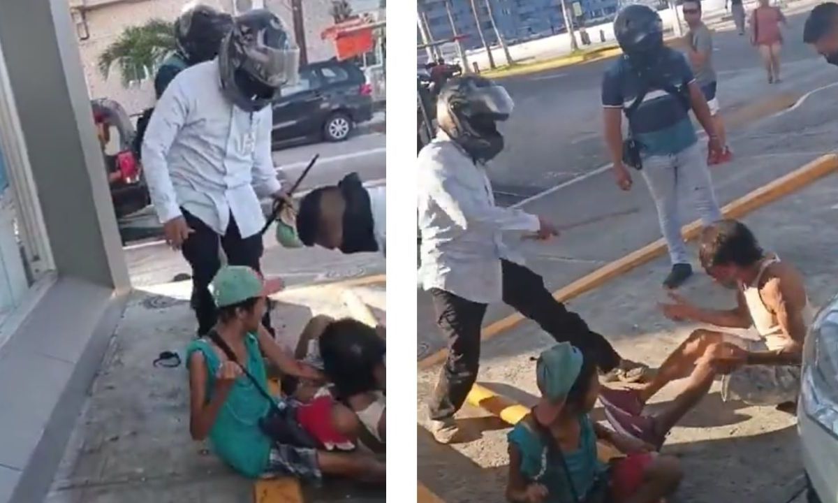 Sujetos con casco y capucha golpearon a patadas y puñetazos a dos personas en situación de calle frente a un Oxxo en el Puerto de Veracruz