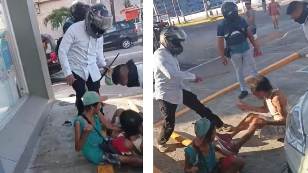 Sujetos con casco y capucha golpearon a patadas y puñetazos a dos personas en situación de calle frente a un Oxxo en el Puerto de Veracruz