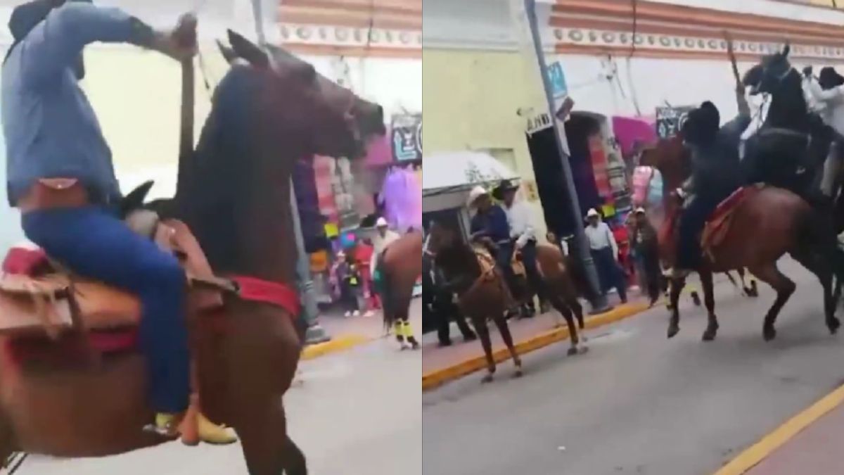 Sujeto montada a caballo machetea a jinete en una feria en Tlaxcala