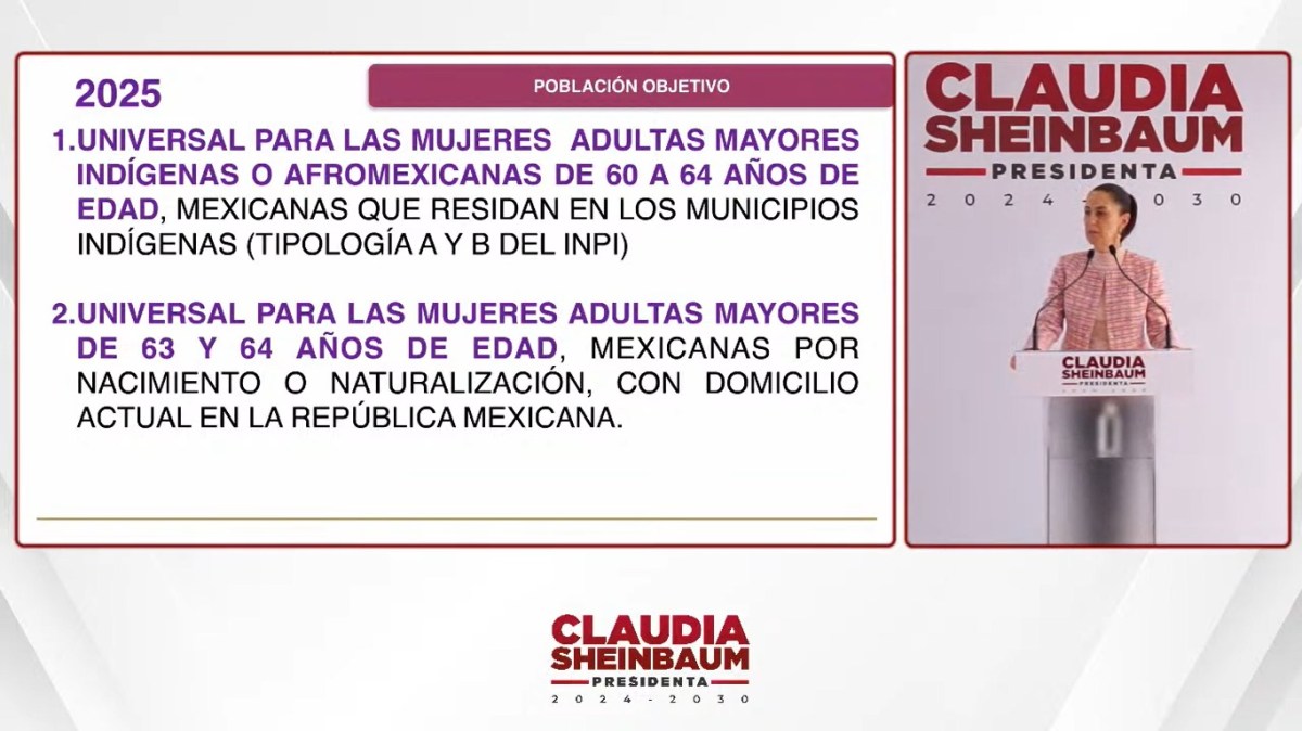 Claudia Sheinbaum informó que entre octubre y diciembre se llevará a cabo el registro de apoyo para mujeres de entre 60 y 64 años.