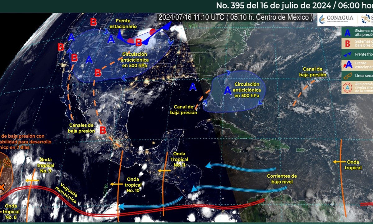 Foto: X@conagua_clima/ Sistemas Meteorológicos Actuales