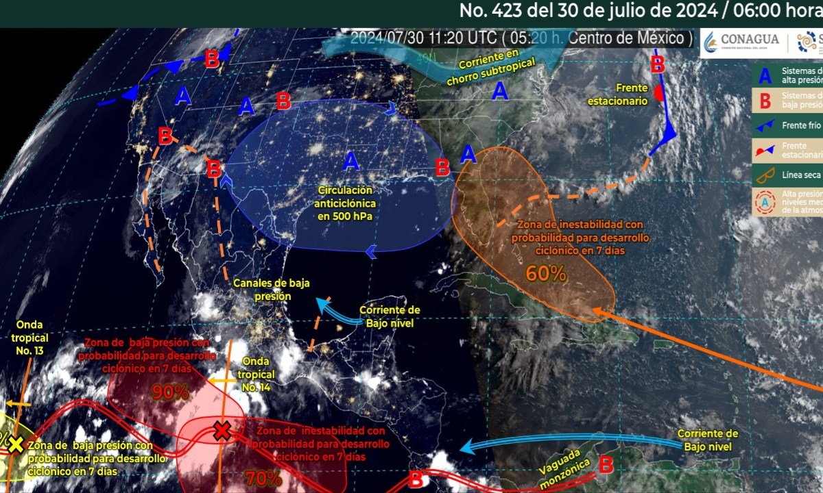 Foto: X@conagua_clima/ Sistemas Meteorológicos Actuales