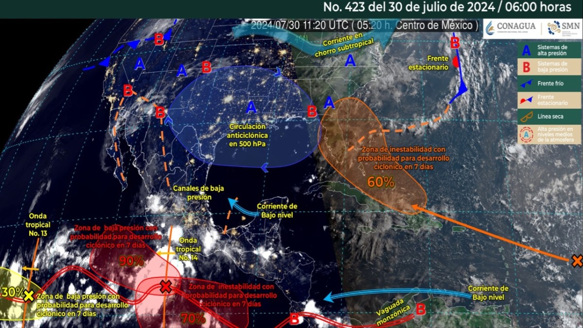 Foto: X@conagua_clima/ Sistemas Meteorológicos Actuales