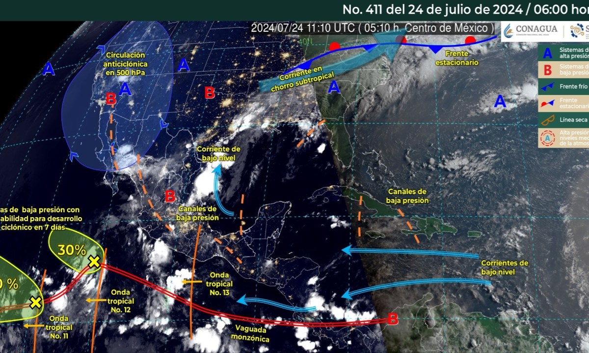 Foto: X@conagua_clima/ Sistemas Meteorológicos Actuales