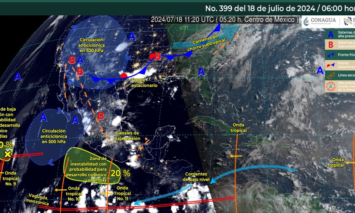 Foto:X@conagua_clima/ Sistemas Meteorológicos Actuales