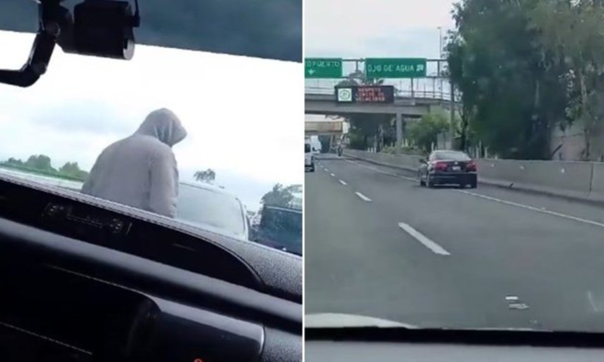 Foto: Captura de pantalla/ Ataque a los pasajeros de un vehículo particular por parte de presuntos montachoques, cuando circulaban sobre la autopista México Pachuca.