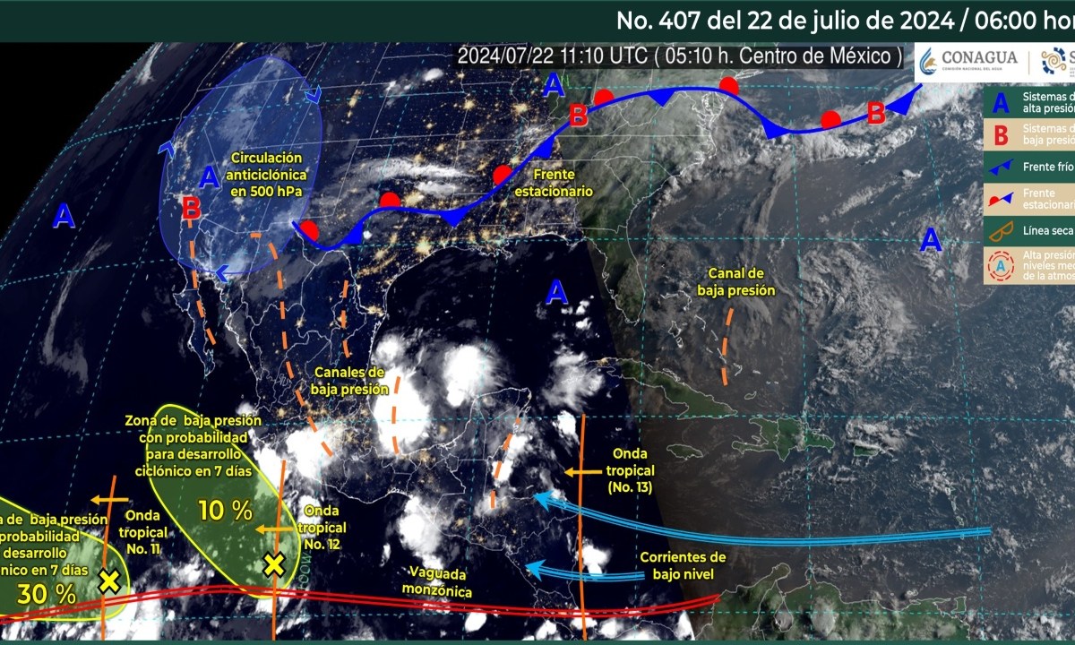 Foto: X@conagua_clima/ Sistemas Meteorológicos Actuales