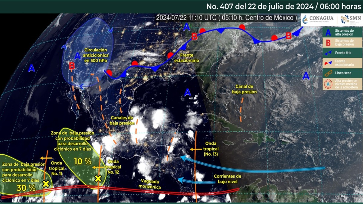 Foto: X@conagua_clima/ Sistemas Meteorológicos Actuales