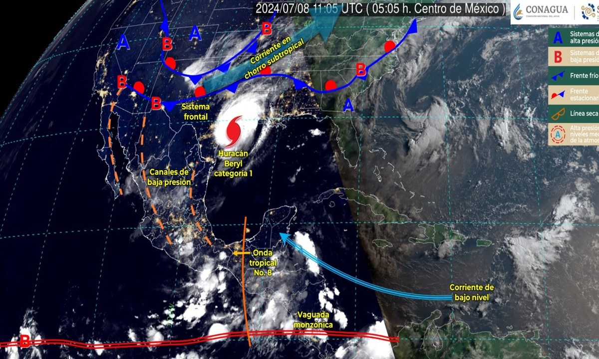 Foto: X@conagua_clima/ Sistemas meteorológicos obtenidos el 8 de julio a las 6:00 horas