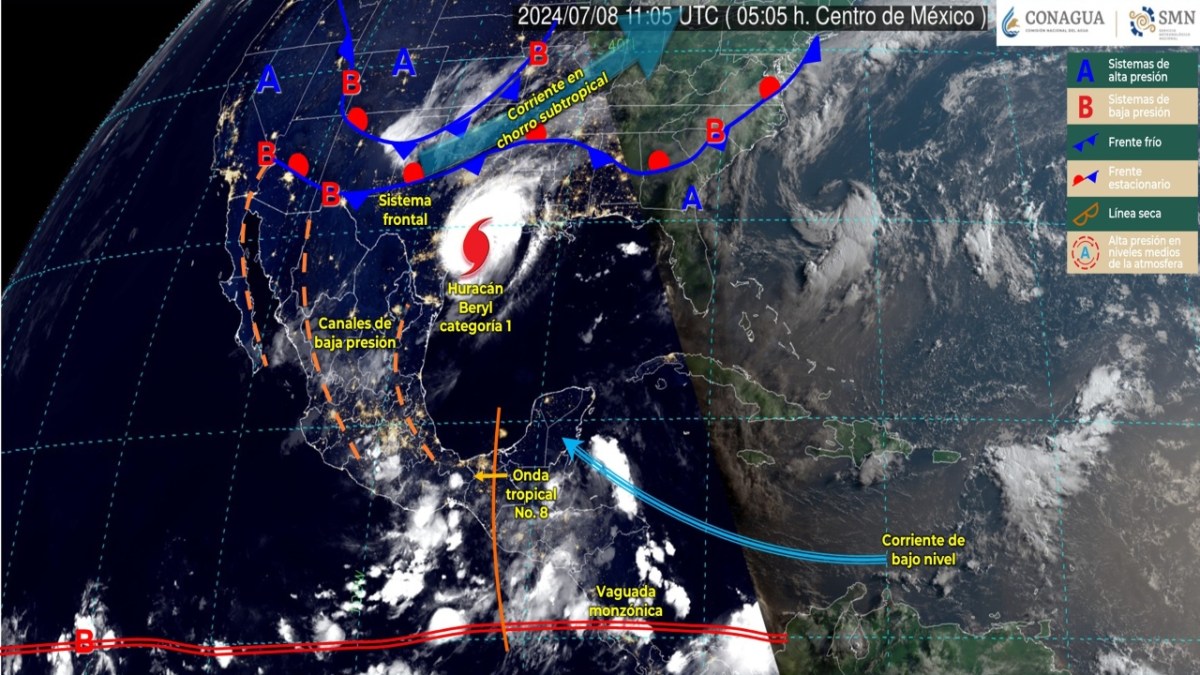 Foto: X@conagua_clima/ Sistemas meteorológicos obtenidos el 8 de julio a las 6:00 horas