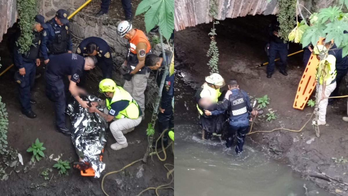 Rescatan a abuelito de canal de aguas negras en Coyoacán