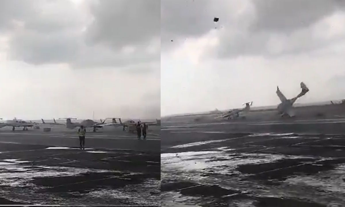 Tornado arrasa con aviones en un aeropuerto de Rusia