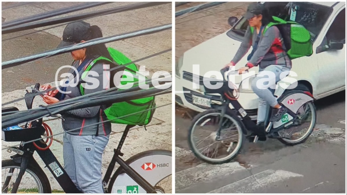 Foto: X@siete_letras/Mujer roba bicicleta de Ecobici y se de dedicaba a uber eats.