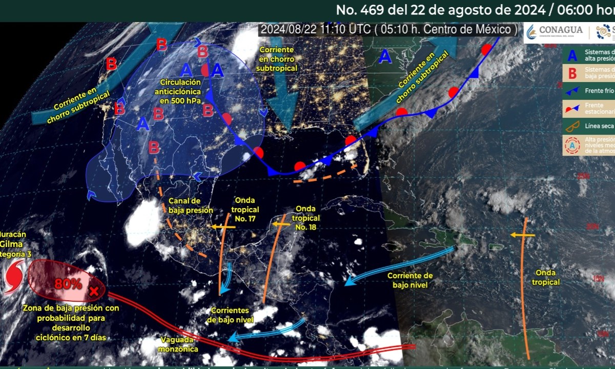 Foto: X@conagua_clima/ Sistemas Meteorológicos Actuales