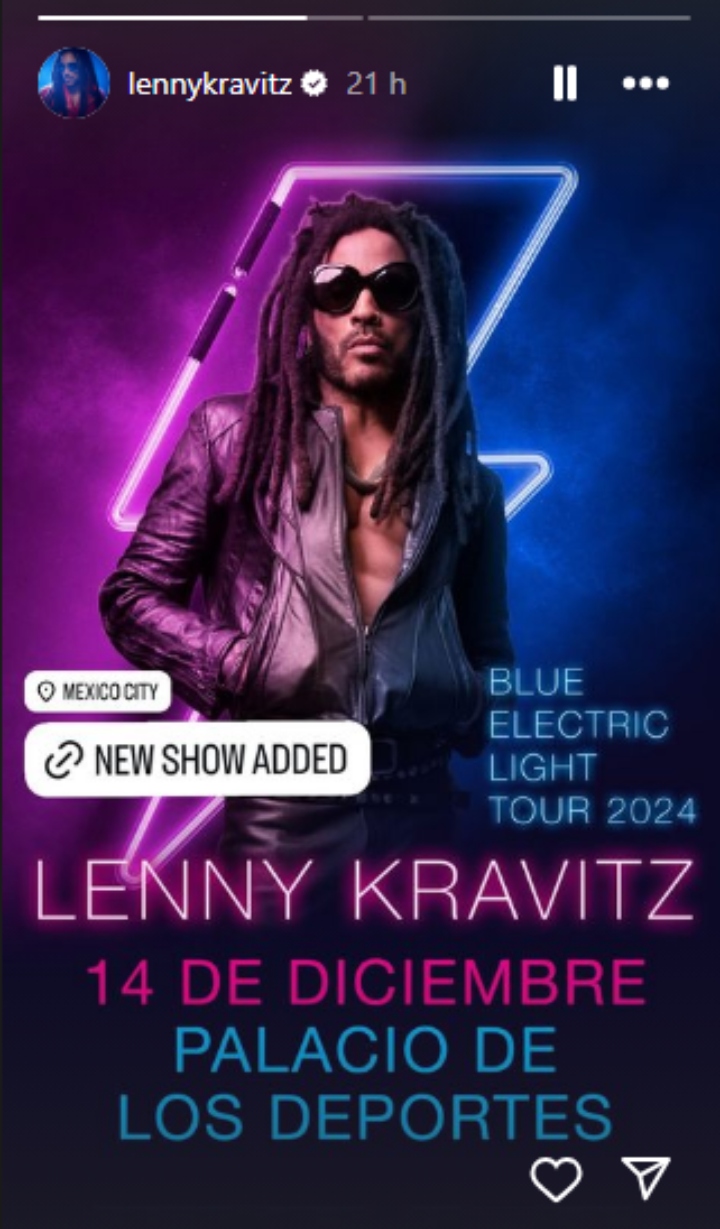 Foto: Instagram/ lennykravitz/ Viene a México como parte del Electric Light Tour 2024