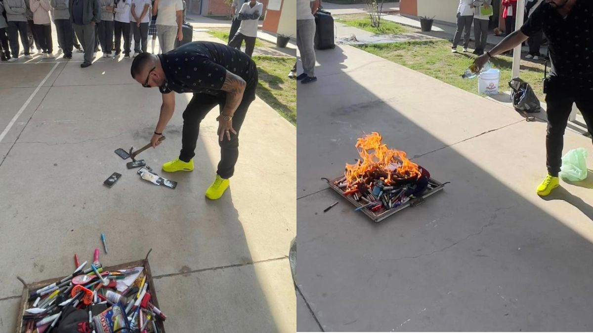 Por estar prohibidos, queman objetos y destruyen celulares de alumnos en una secundaria en Durango