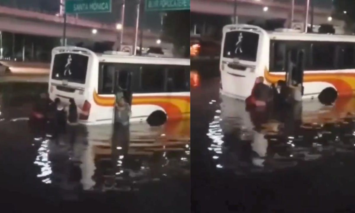 Pasajeros de una unidad del servicio público quedaron en medio de una inundación sobre Periférico Norte